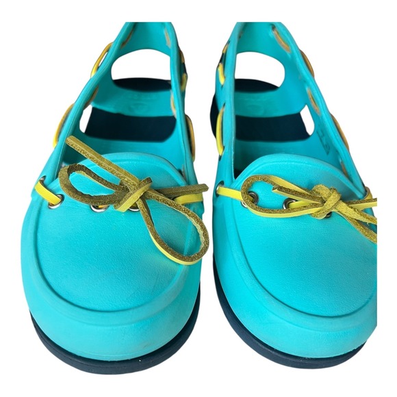 Crocs Women's Shoes Sz 8 Turquoise Blue Yellow Boat Shoes Slip On Comfort - Picture 10 of 10
